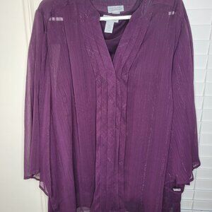 Maggie Barnes For Catherines 2X Purple Sheer Overlay Top With Tank Set blouse